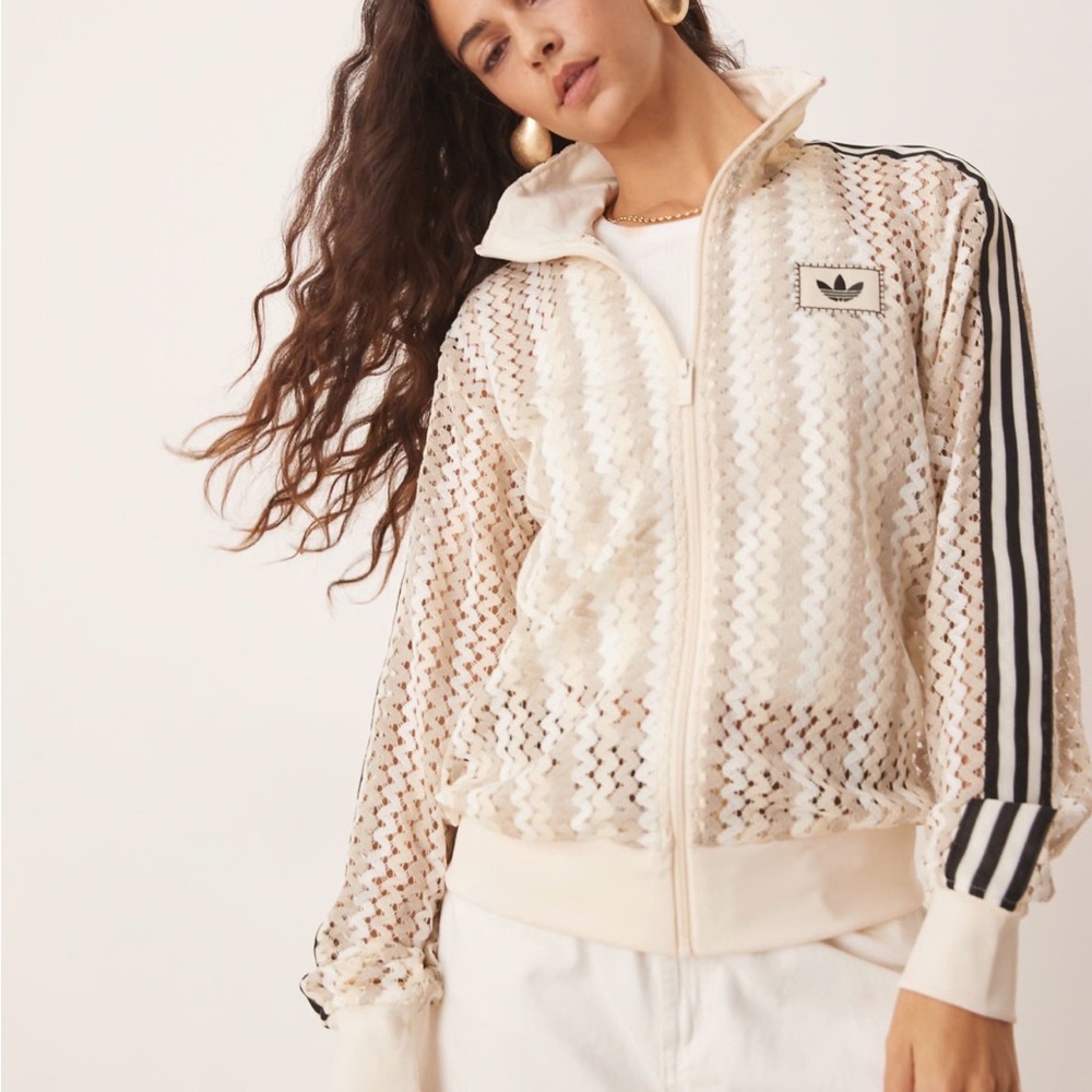 Adidas Women's Cream and Black Mesh Bomber Jacket